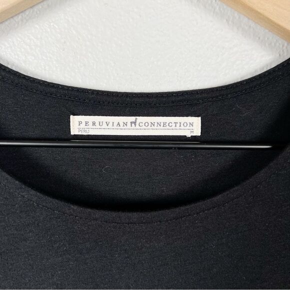 Peruvian Connection Anna Dress Black Fit & Flare Midi Cotton Jersey Pockets M - Picture 6 of 9